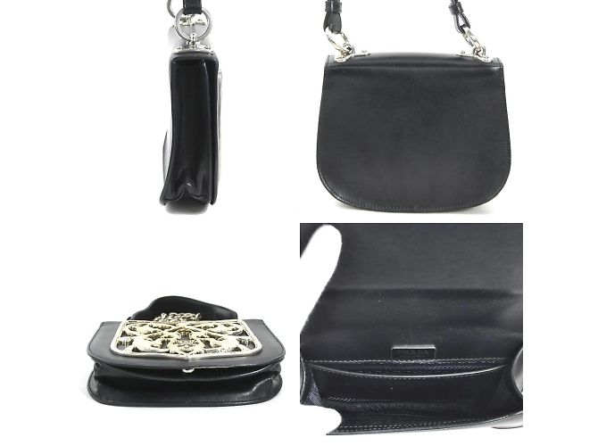 Borsa a spalla in pelle nera Prada Nero - vista 2