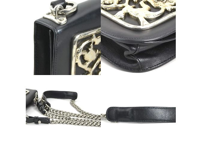 Borsa a spalla in pelle nera Prada Nero - vista 3