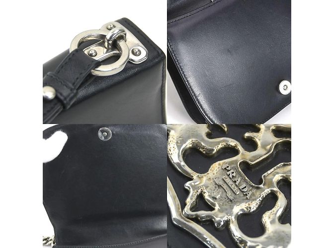 Borsa a spalla in pelle nera Prada Nero - vista 4