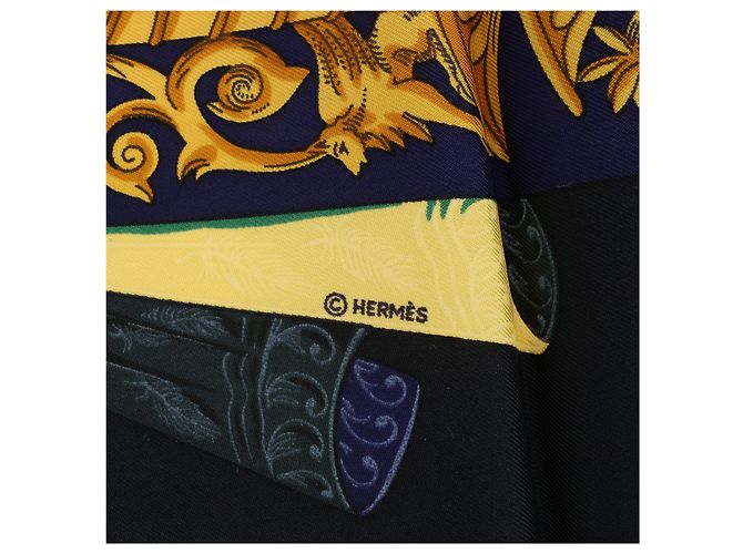 Foulard Hermès Carré 90 "L ATLANTIDE" 100% Seta Nero - vista 13