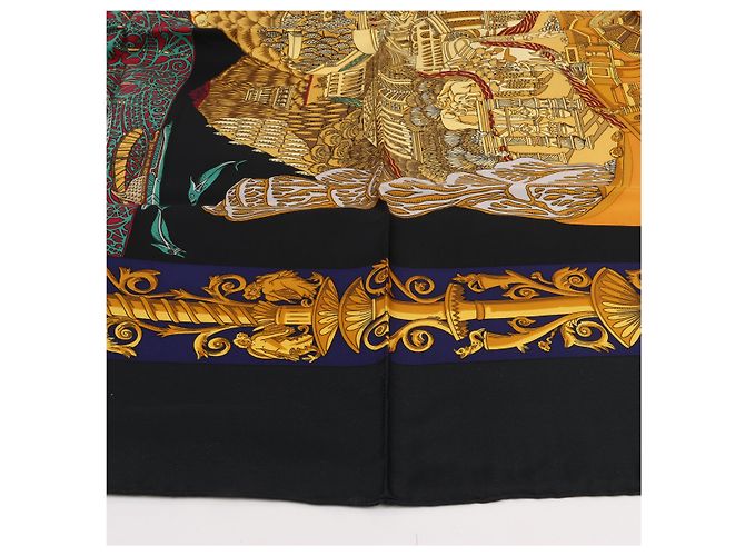 Foulard Hermès Carré 90 "L ATLANTIDE" 100% Seta Nero - vista 7