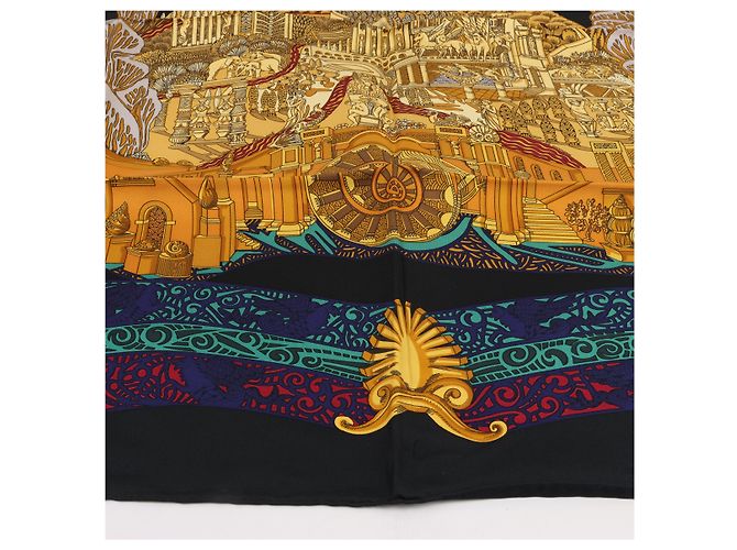 Foulard Hermès Carré 90 "L ATLANTIDE" 100% Seta Nero - vista 8