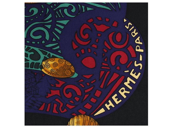Foulard Hermès Carré 90 "L ATLANTIDE" 100% Seta Nero - vista 9