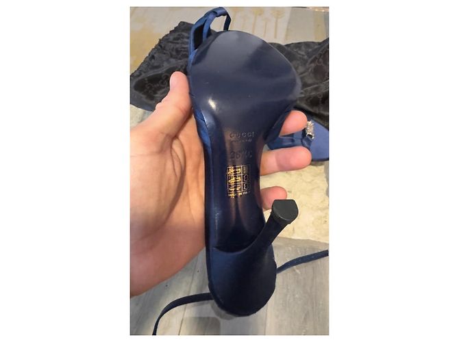 Marmont Sandali Gucci in raso e pelle blu - vista 7