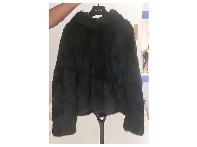 Sandro Chaqueta con capucha de piel de conejo negra Negro - vista 2