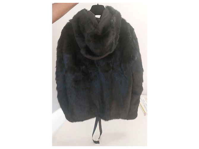 Sandro Chaqueta con capucha de piel de conejo negra Negro - vista 3