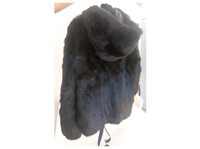 Sandro Chaqueta con capucha de piel de conejo negra Negro - vista 4
