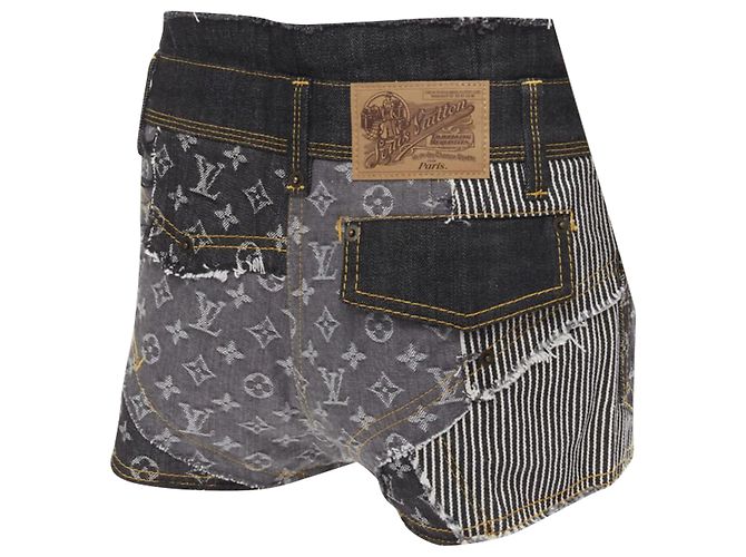 Louis Vuitton LV Monogram Jacquard Rohschnitt Patchwork Shorts Blau - Ansicht 2