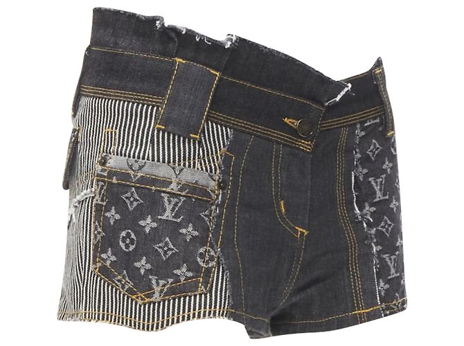 Louis Vuitton LV Monogram Jacquard Rohschnitt Patchwork Shorts Blau - Ansicht 3