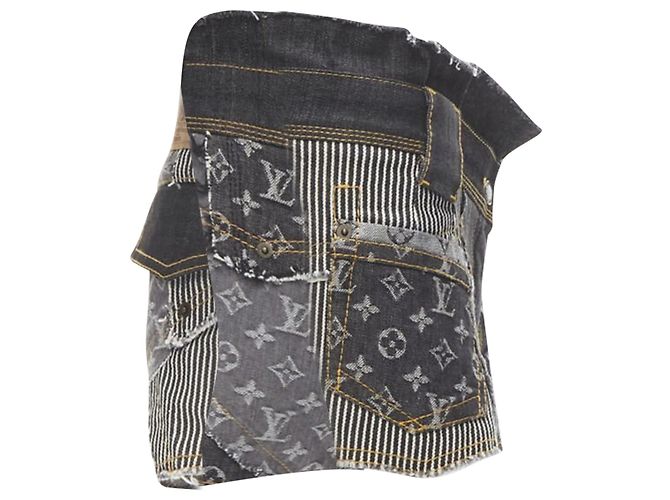Louis Vuitton LV Monogram Jacquard Rohschnitt Patchwork Shorts Blau - Ansicht 4