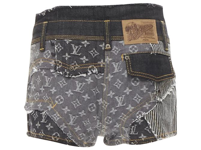 Louis Vuitton LV Monogram Jacquard Rohschnitt Patchwork Shorts Blau - Ansicht 5