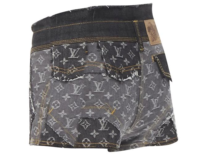 Louis Vuitton LV Monogram Jacquard Rohschnitt Patchwork Shorts Blau - Ansicht 6