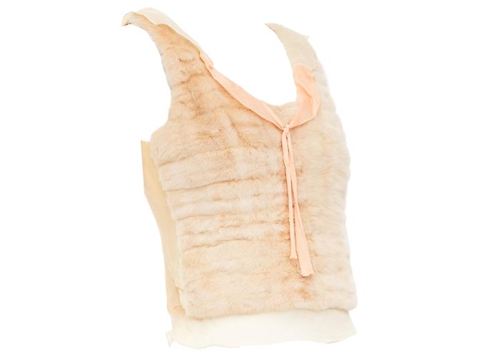Bow Top de cetim de seda com laço de pele tingida de creme da Prada - vista 3