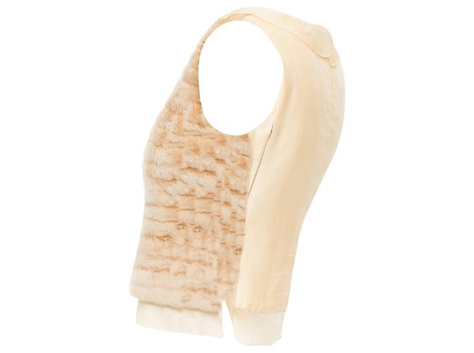 Bow Top de cetim de seda com laço de pele tingida de creme da Prada - vista 6
