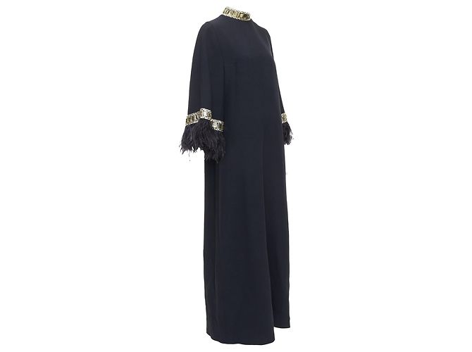 Maxikleid mit Straußenfedern und Glasperlen von Andrew GN Runway Schwarz - Ansicht 3