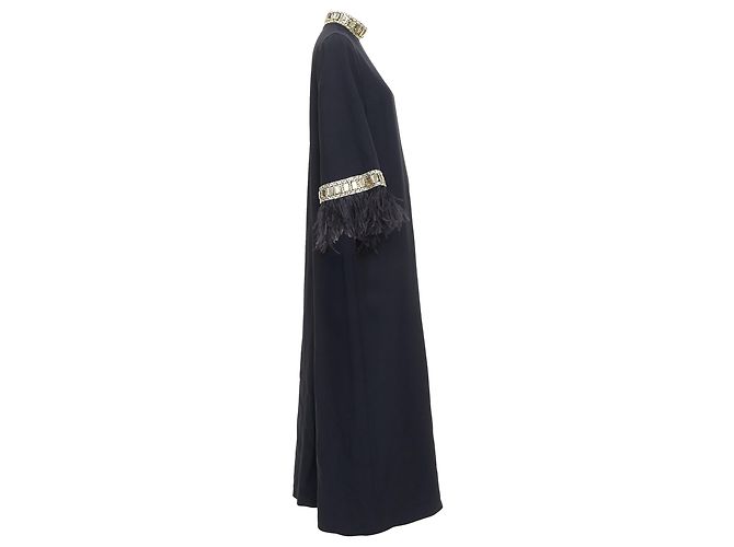 Maxikleid mit Straußenfedern und Glasperlen von Andrew GN Runway Schwarz - Ansicht 4