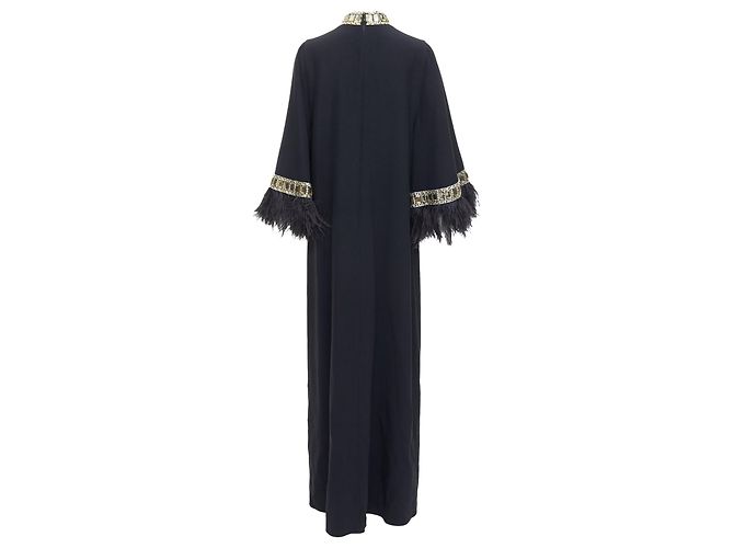 Maxikleid mit Straußenfedern und Glasperlen von Andrew GN Runway Schwarz - Ansicht 5