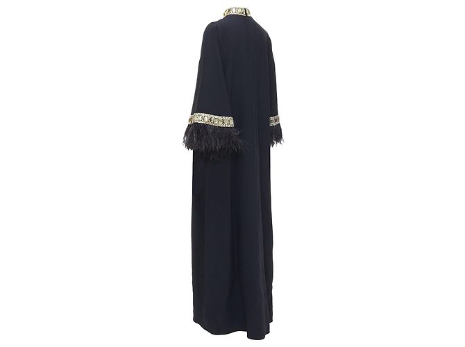 Maxikleid mit Straußenfedern und Glasperlen von Andrew GN Runway Schwarz - Ansicht 6