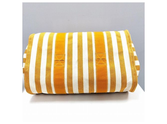 Hermès Borsa tote a righe Hermes Toile H Cannes MM Bianco Arancione - vista 3