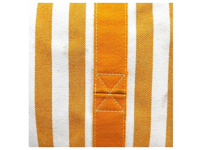 Hermès Borsa tote a righe Hermes Toile H Cannes MM Bianco Arancione - vista 4