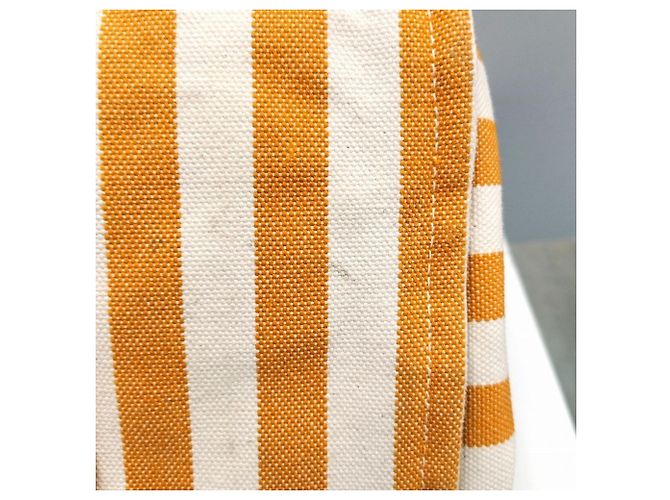 Hermès Borsa tote a righe Hermes Toile H Cannes MM Bianco Arancione - vista 5