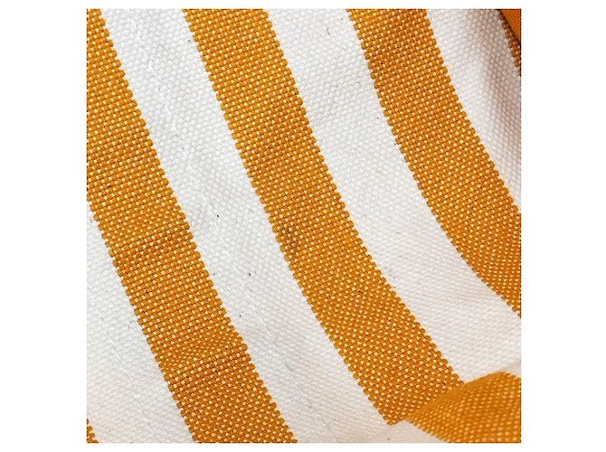Hermès Borsa tote a righe Hermes Toile H Cannes MM Bianco Arancione - vista 9