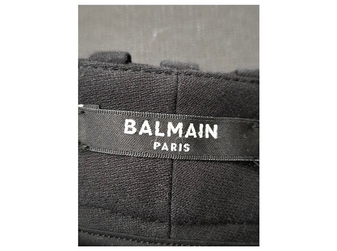 Balmain Drapierte gerade cropped Hose aus schwarzer Wolle - Ansicht 6