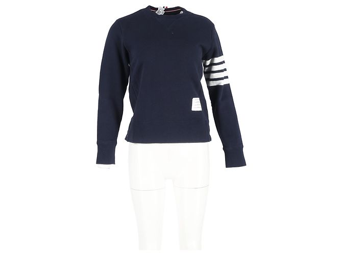 Suéter com listras de quatro barras Thom Browne em algodão azul marinho - vista 4