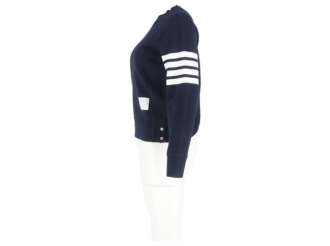 Suéter com listras de quatro barras Thom Browne em algodão azul marinho - vista 5