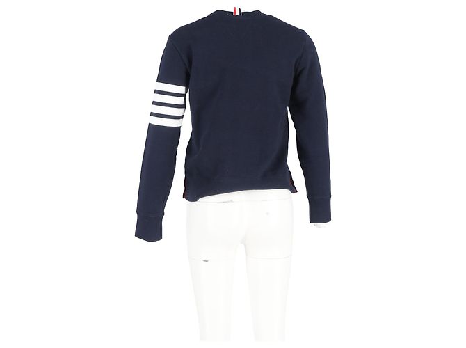Suéter com listras de quatro barras Thom Browne em algodão azul marinho - vista 6
