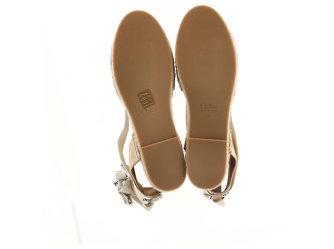 Chloé Espadrille Ankle Wrap Ingrid Ballerinas aus Creme-Canvas - Ansicht 12