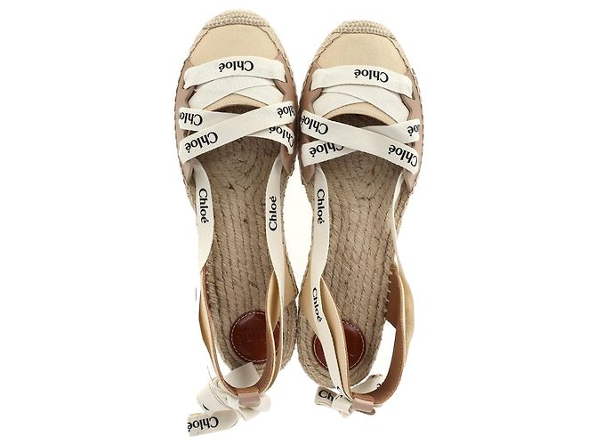Chloé Espadrille Ankle Wrap Ingrid Ballerinas aus Creme-Canvas - Ansicht 3