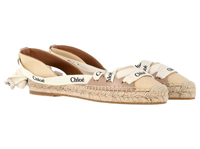 Chloé Espadrille Ankle Wrap Ingrid Ballerinas aus Creme-Canvas - Ansicht 4