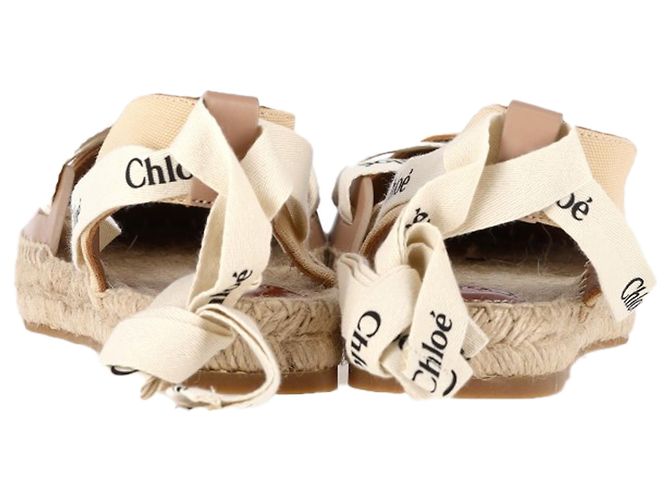 Chloé Espadrille Ankle Wrap Ingrid Ballerinas aus Creme-Canvas - Ansicht 5