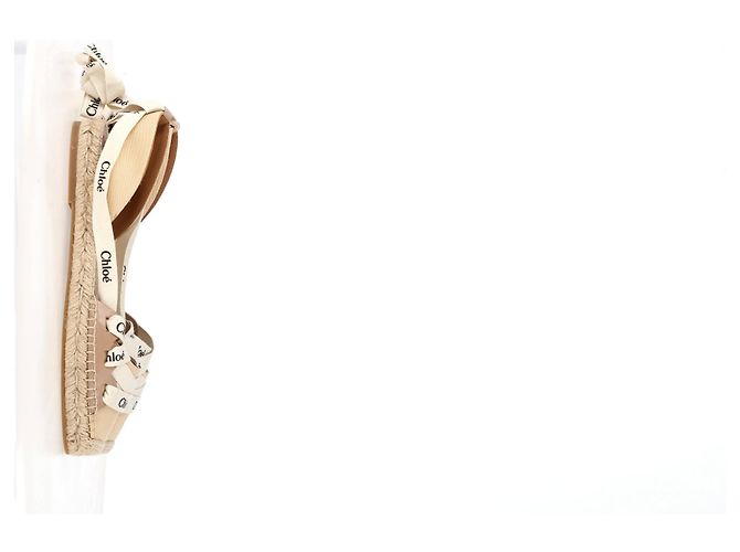 Chloé Espadrille Ankle Wrap Ingrid Ballerinas aus Creme-Canvas - Ansicht 7