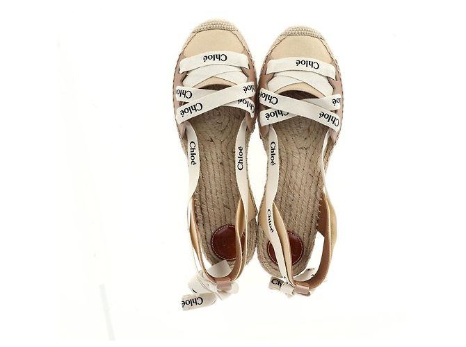 Chloé Espadrille Ankle Wrap Ingrid Ballerinas aus Creme-Canvas - Ansicht 9