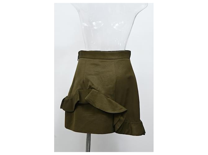 Gonna mini in cotone verde con volant MSGM Verde oliva - vista 7