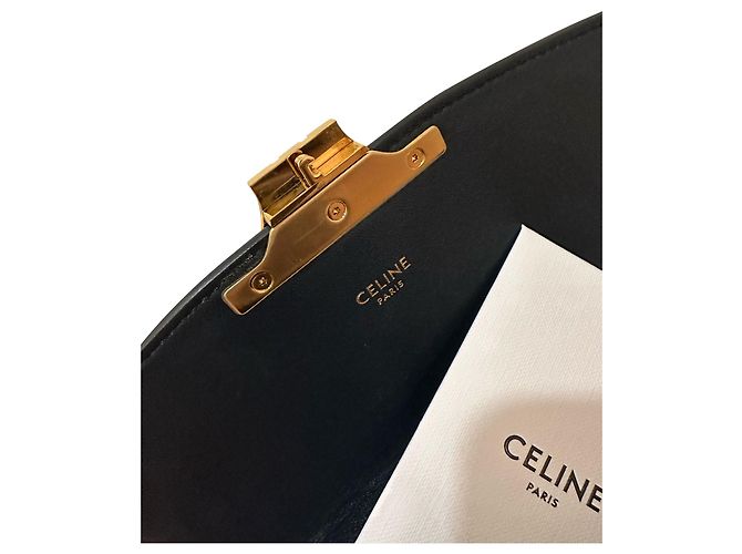 Céline Borsa a spalla Celine Teen Triomphe in tela beige e pelle di vitello nera - vista 12