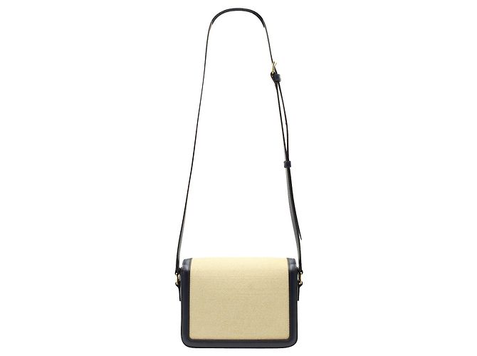 Céline Borsa a spalla Celine Teen Triomphe in tela beige e pelle di vitello nera - vista 3