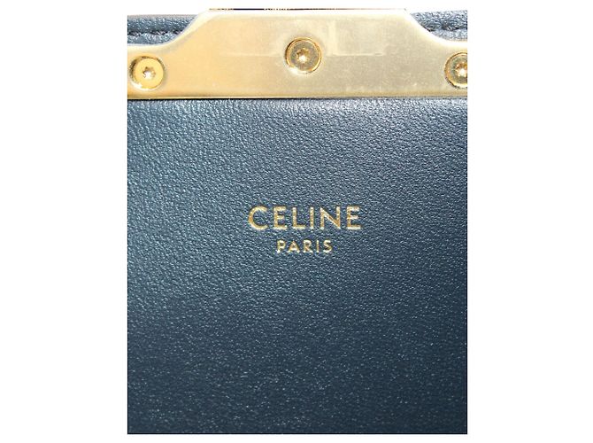 Céline Borsa a spalla Celine Teen Triomphe in tela beige e pelle di vitello nera - vista 7