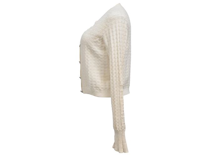 Timeless Chanel-Cardigan mit Knöpfen aus weißem Kaschmir Roh - Ansicht 2