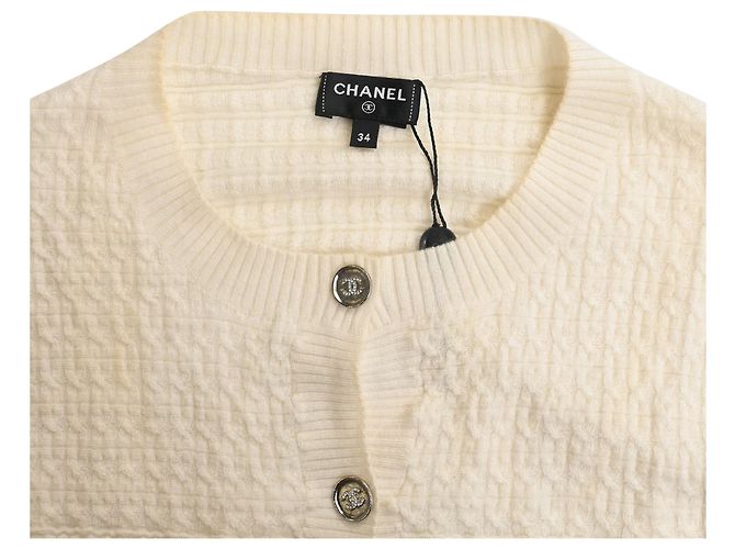 Timeless Chanel-Cardigan mit Knöpfen aus weißem Kaschmir Roh - Ansicht 5