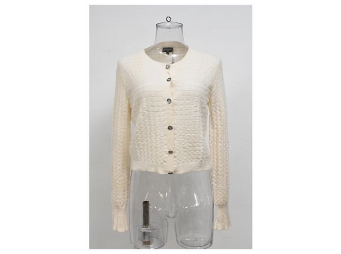 Timeless Chanel-Cardigan mit Knöpfen aus weißem Kaschmir Roh - Ansicht 6