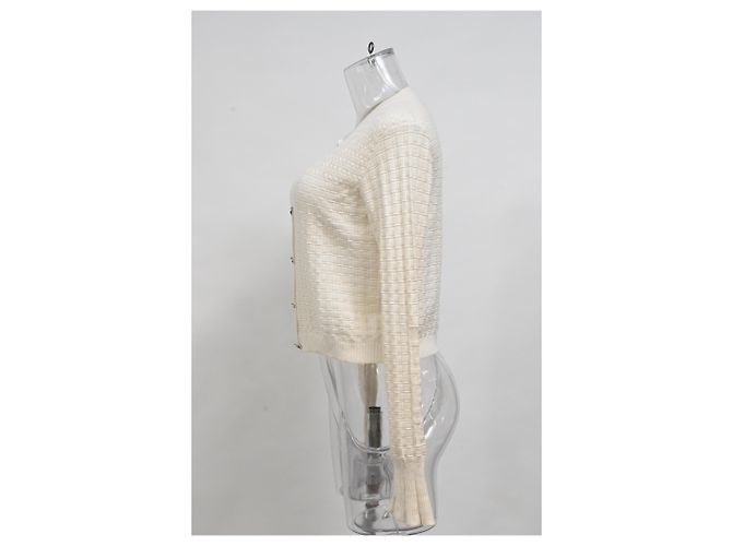 Timeless Chanel-Cardigan mit Knöpfen aus weißem Kaschmir Roh - Ansicht 7
