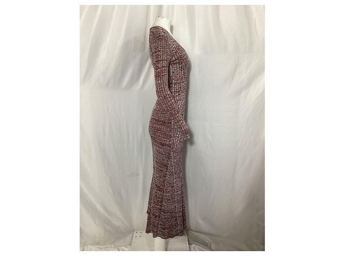 Self portrait Vestido maxi de viscose vermelha com acabamento em guipure e malha canelada Vermelho Bordeaux - vista 10