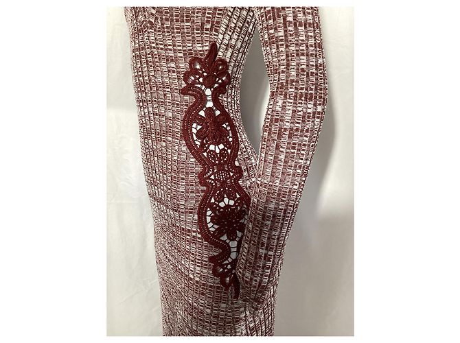 Self portrait Vestido maxi de viscose vermelha com acabamento em guipure e malha canelada Vermelho Bordeaux - vista 11