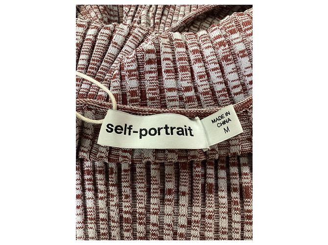 Self portrait Vestido maxi de viscose vermelha com acabamento em guipure e malha canelada Vermelho Bordeaux - vista 12
