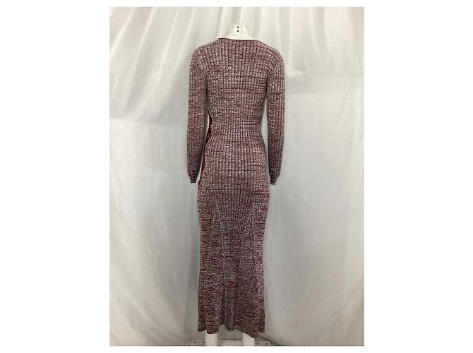Self portrait Vestido maxi de viscose vermelha com acabamento em guipure e malha canelada Vermelho Bordeaux - vista 13