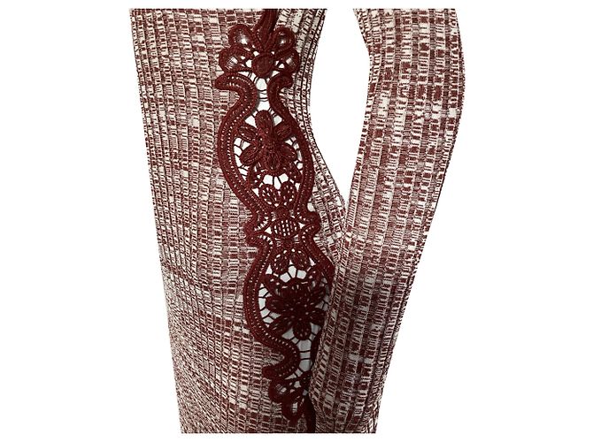 Self portrait Vestido maxi de viscose vermelha com acabamento em guipure e malha canelada Vermelho Bordeaux - vista 4