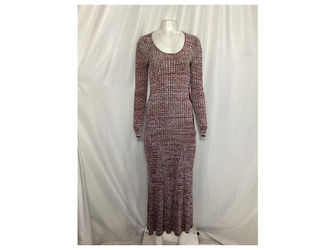 Self portrait Vestido maxi de viscose vermelha com acabamento em guipure e malha canelada Vermelho Bordeaux - vista 8